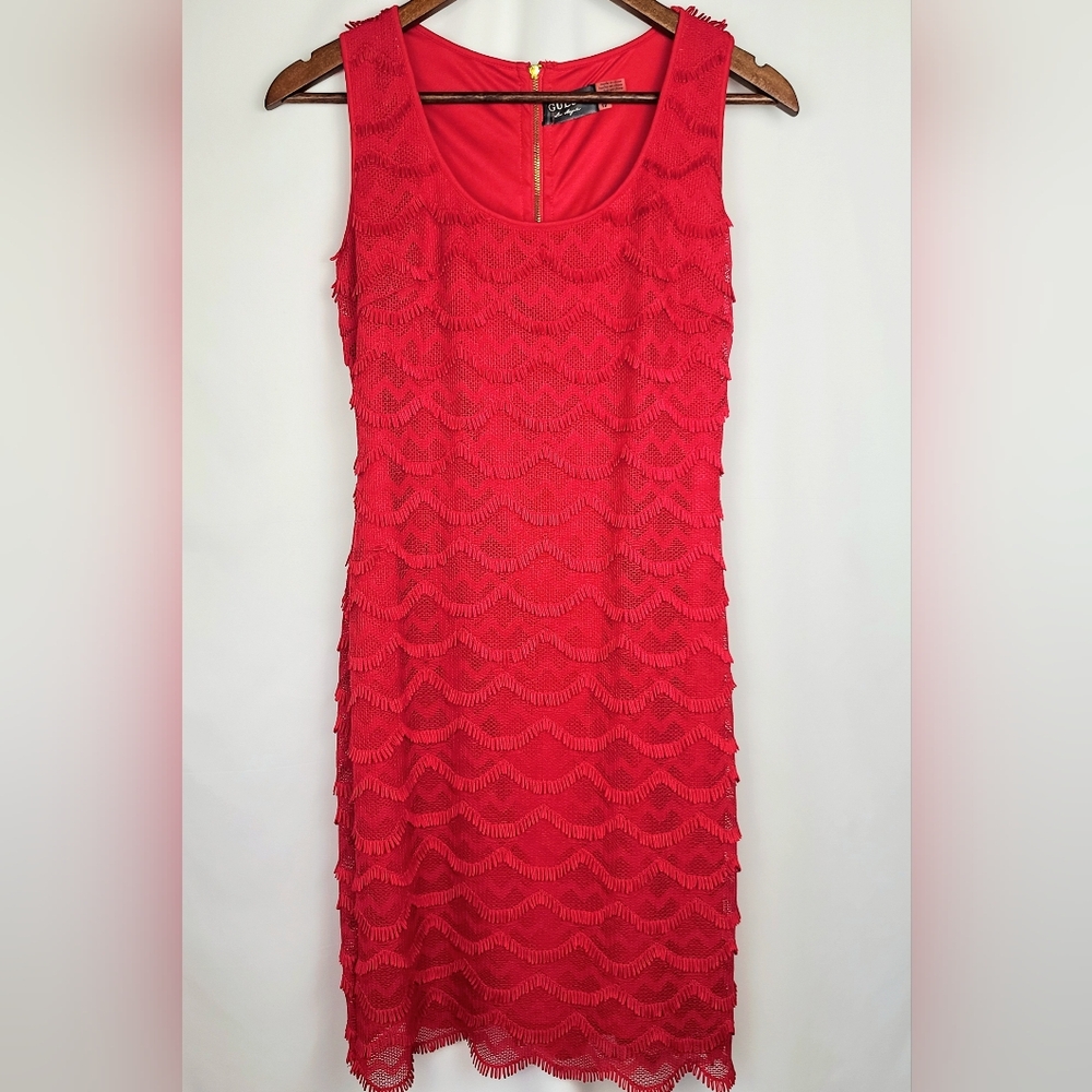 GUESS Red Scalloped Crochet Lace Fringe Cocktail Dress – Size 12